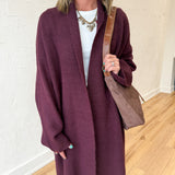 Long Line Open Front Cardigan- Cherry