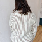Two Toned Stripe Collared Sweater- Ivory - Ana Patricia Boutique