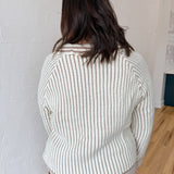 Two Toned Stripe Collared Sweater- Ivory