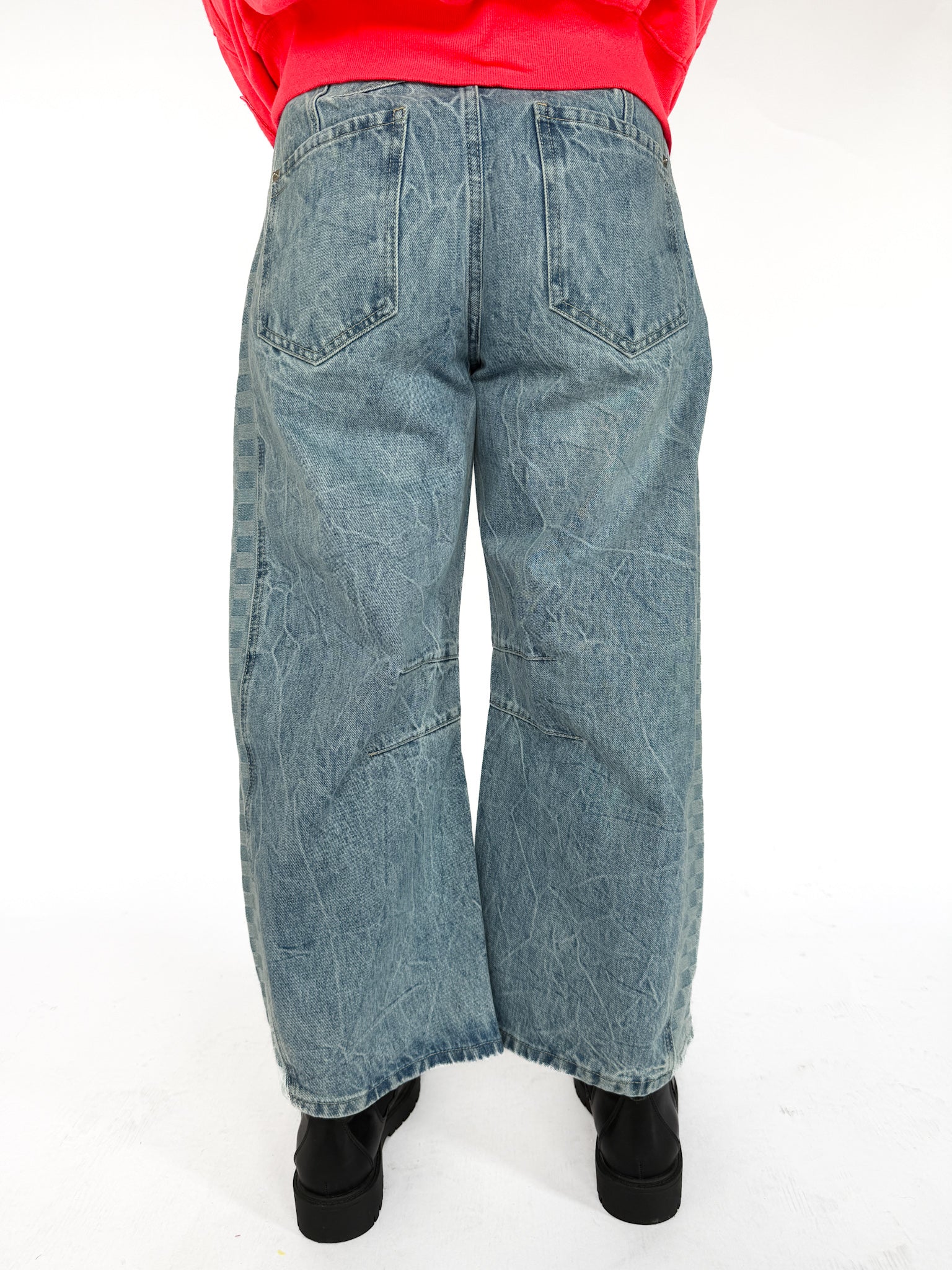 Checkered Side Barrel Jeans - Ana Patricia Boutique