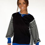 Stripe Sleeve Pullover-Blk/Blue - Ana Patricia Boutique