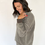 Washed Side Slit Sweater-Mocha - Ana Patricia Boutique