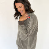 Washed Side Slit Sweater-Mocha - Ana Patricia Boutique