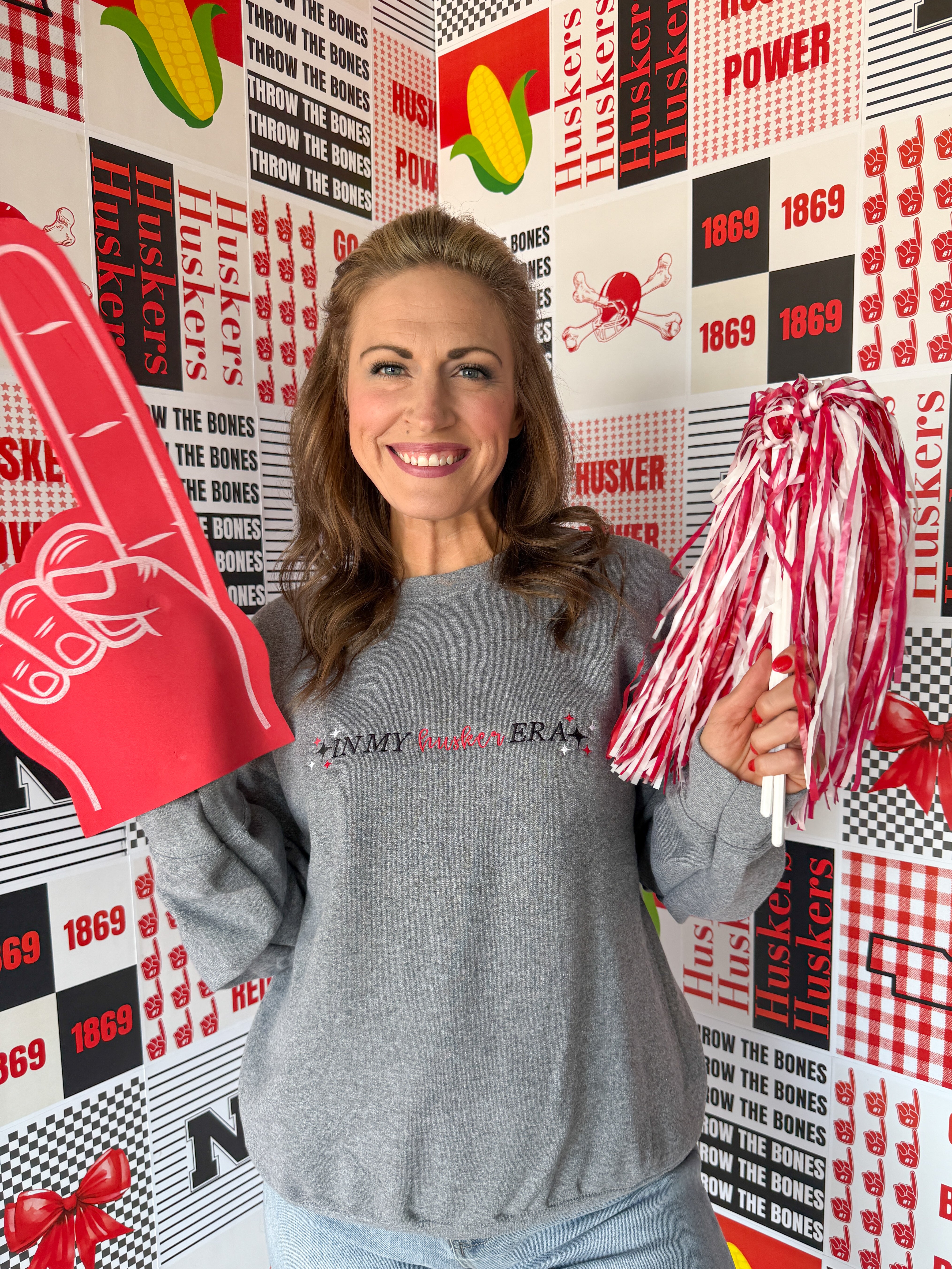 In My Husker Era Crewneck- Grey - Ana Patricia Boutique