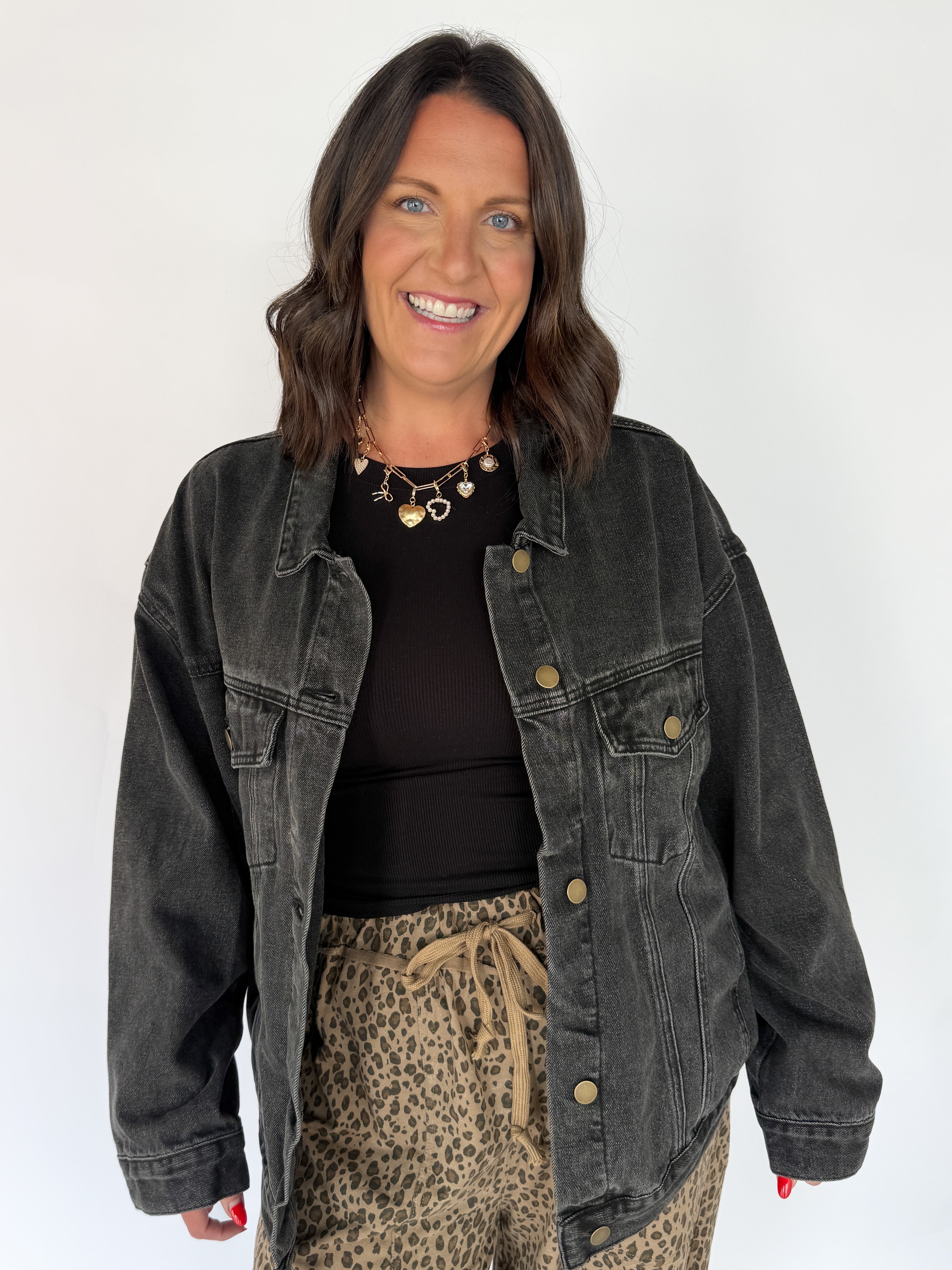 Boxy Cut Denim Jacket- Charcoal - Ana Patricia Boutique