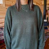 Round Neck Waffleknit Sweater- Olive