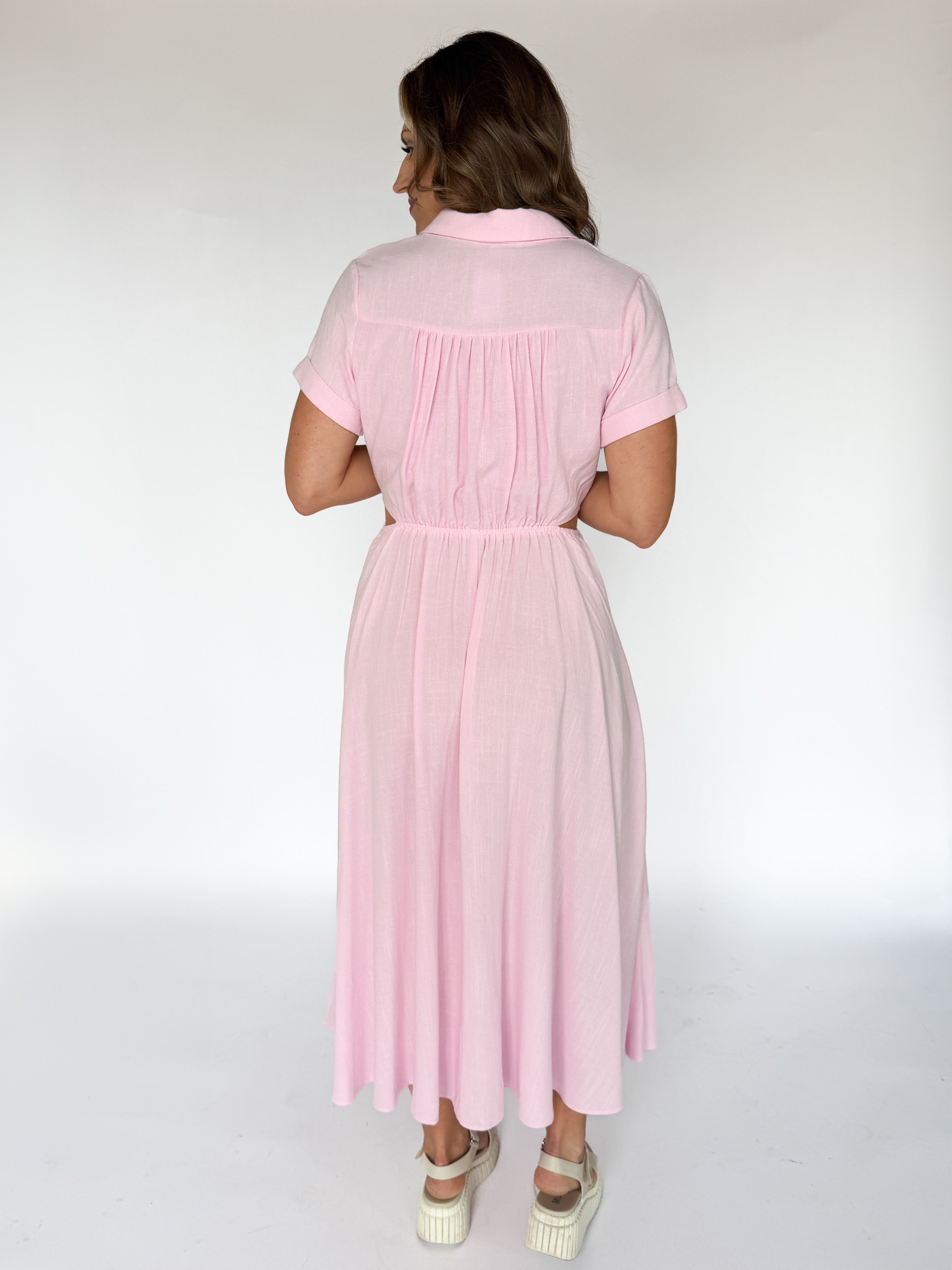 Cut Out Side Maxi Shirtdress- Pink - Ana Patricia Boutique