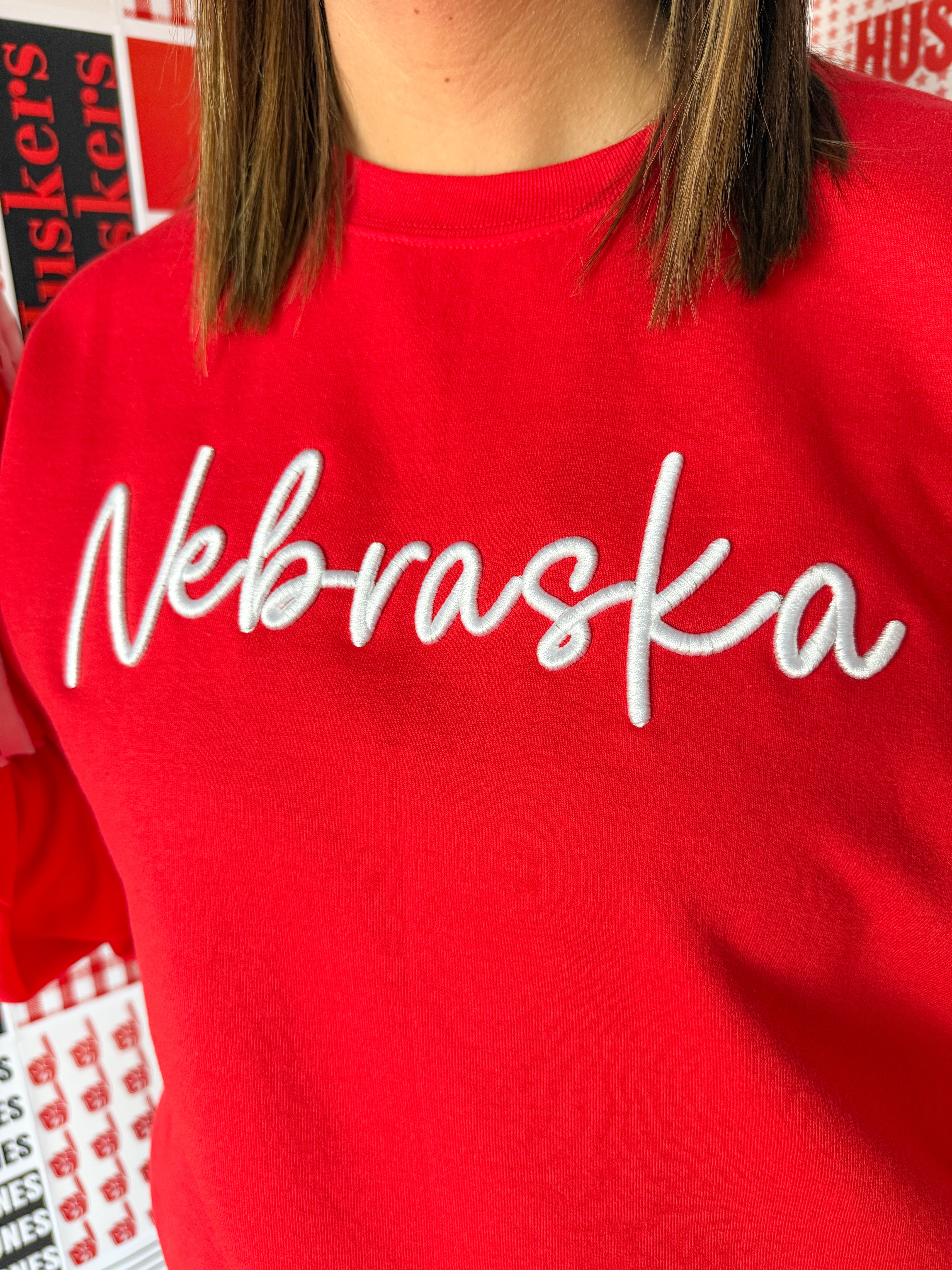 Nebraska 3D Crewneck- Red - Ana Patricia Boutique