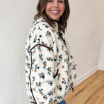 Floral Sherpa Jacket- Cream - Ana Patricia Boutique