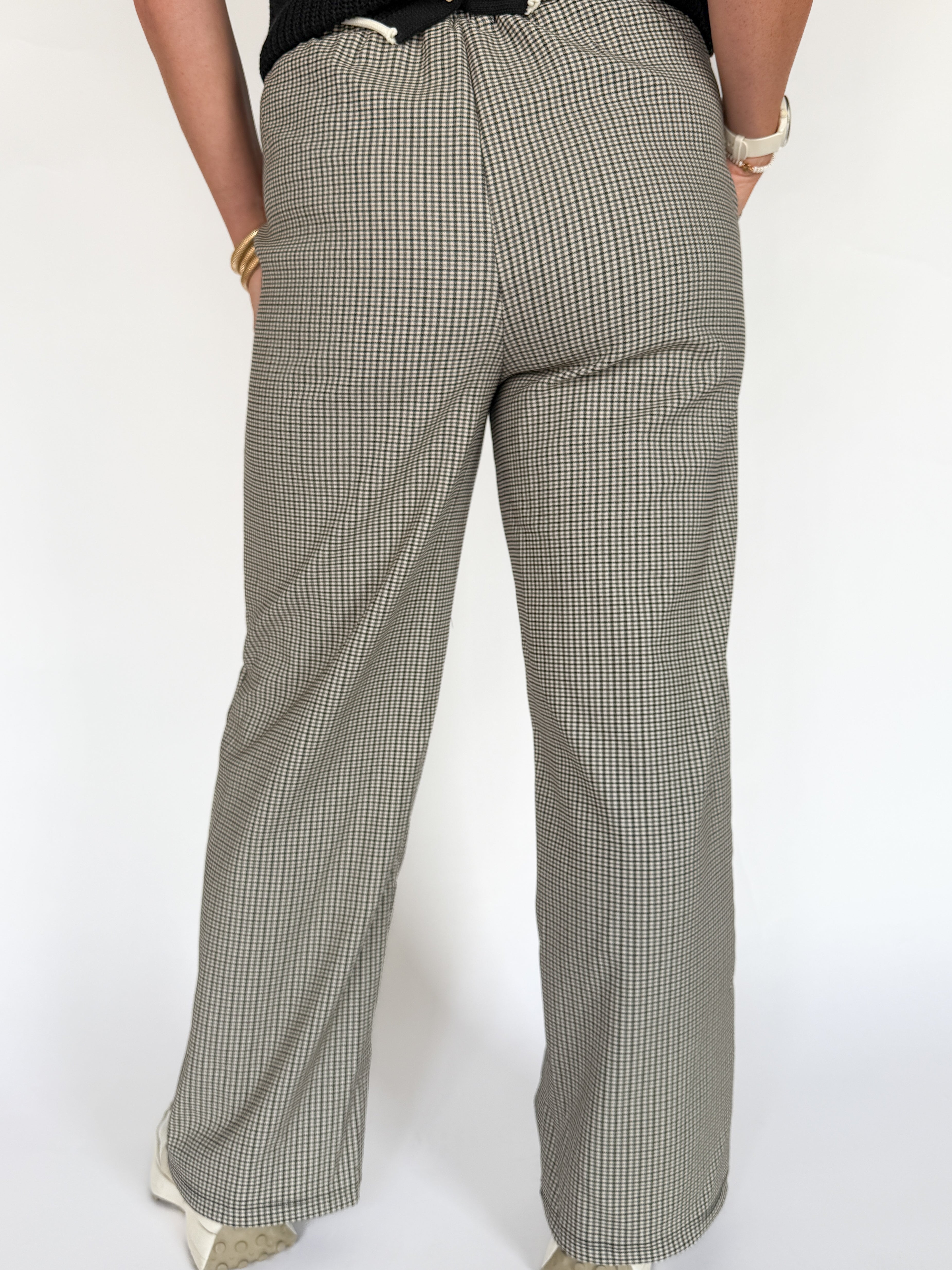Pleated Check Pants-Beige/Grey - Ana Patricia Boutique