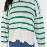Boat Neck Stripe Sweater-Green - Ana Patricia Boutique