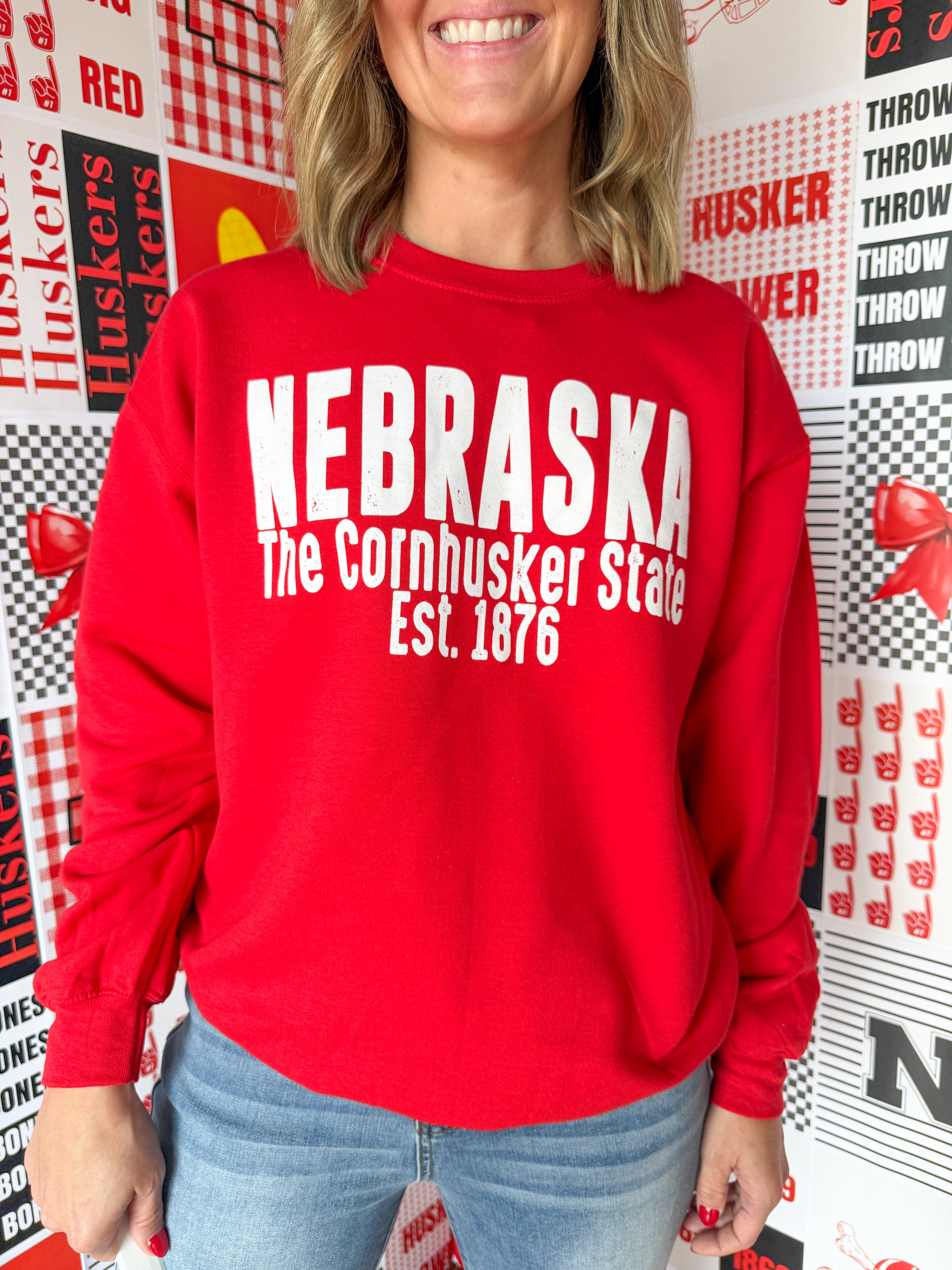 The Cornhusker State Crewneck-Red - Ana Patricia Boutique