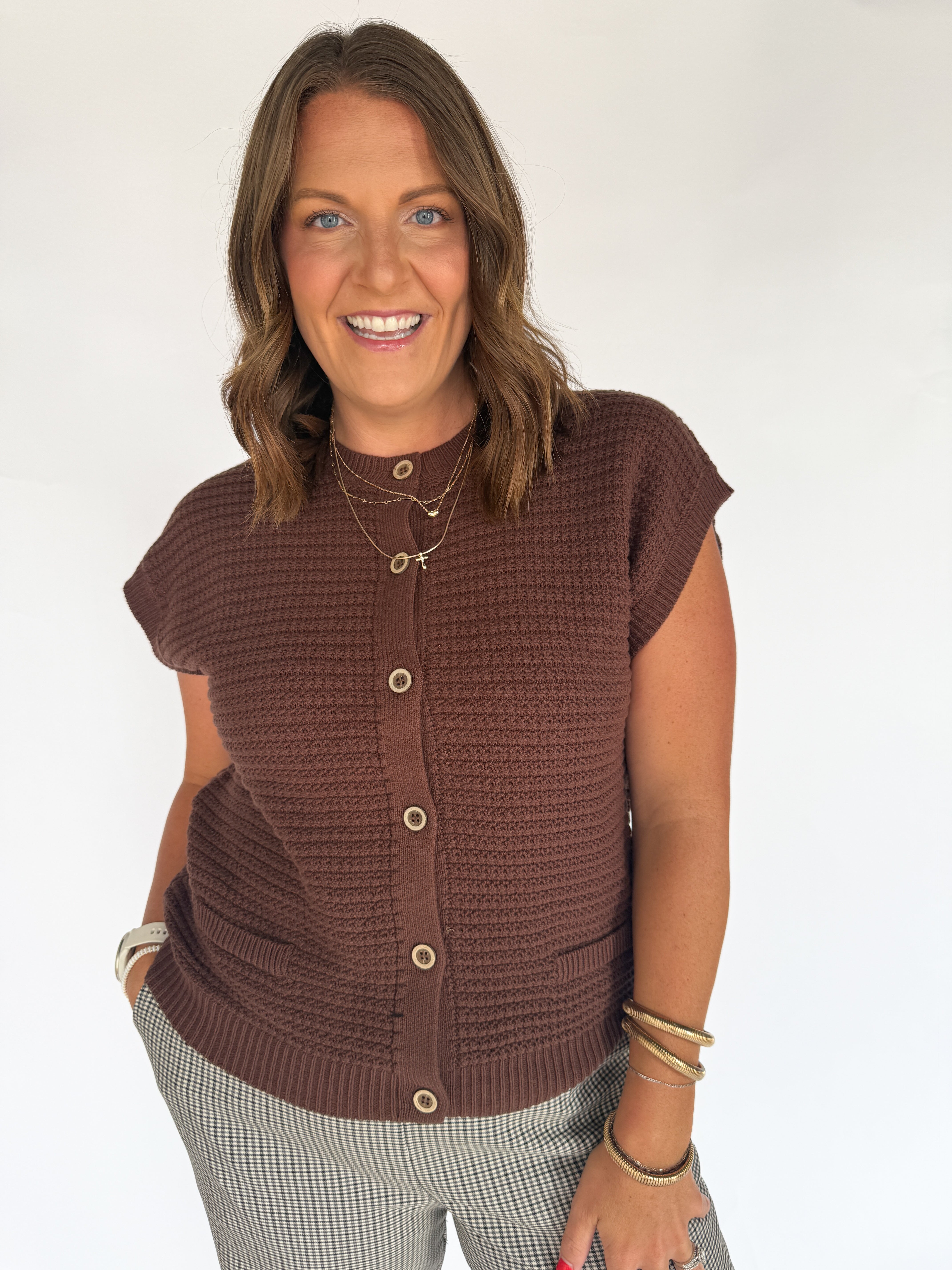 Button Down Cardigan Top- Brown - Ana Patricia Boutique