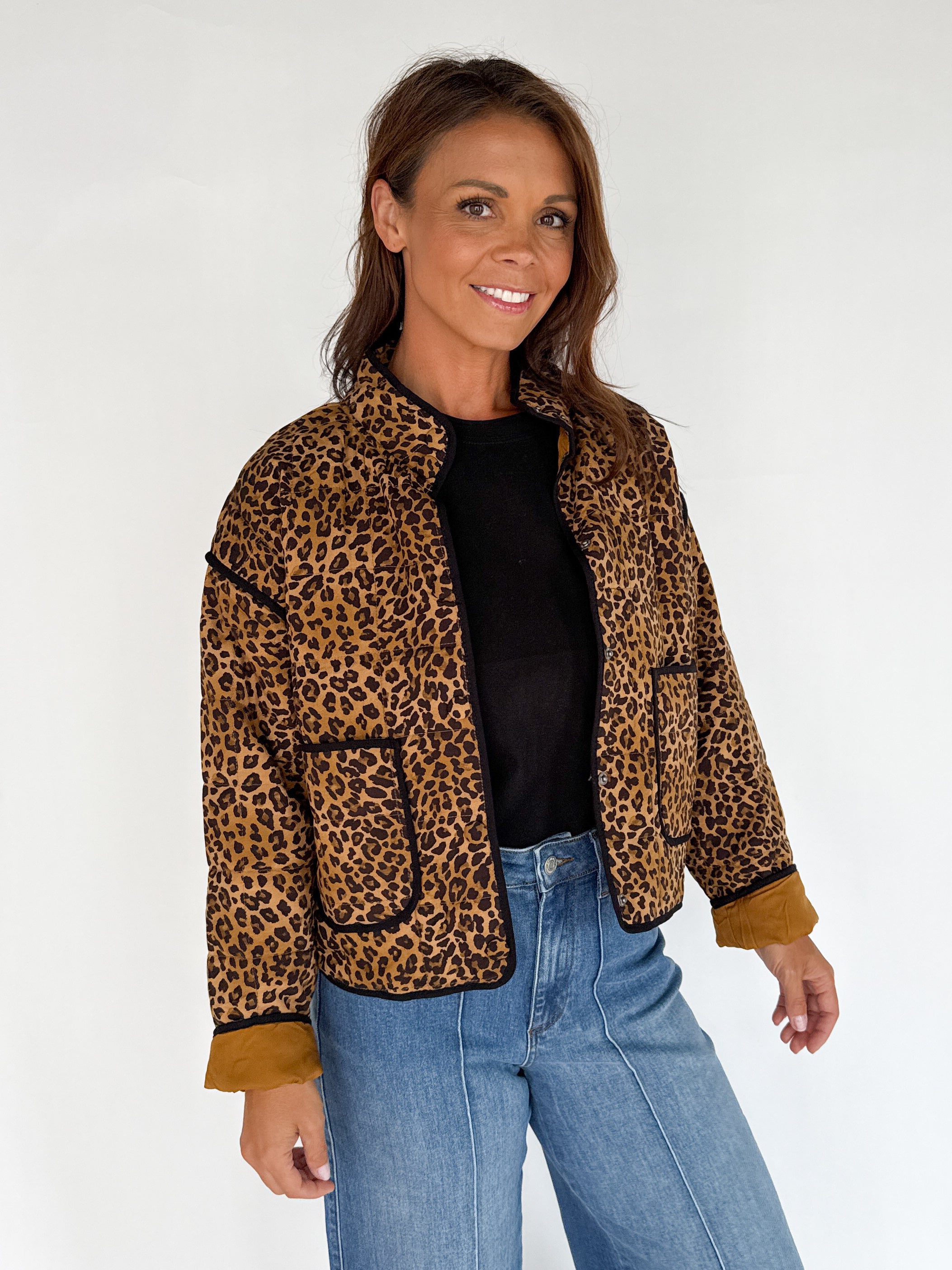 Quilted Puffer Jacket- Leopard - Ana Patricia Boutique