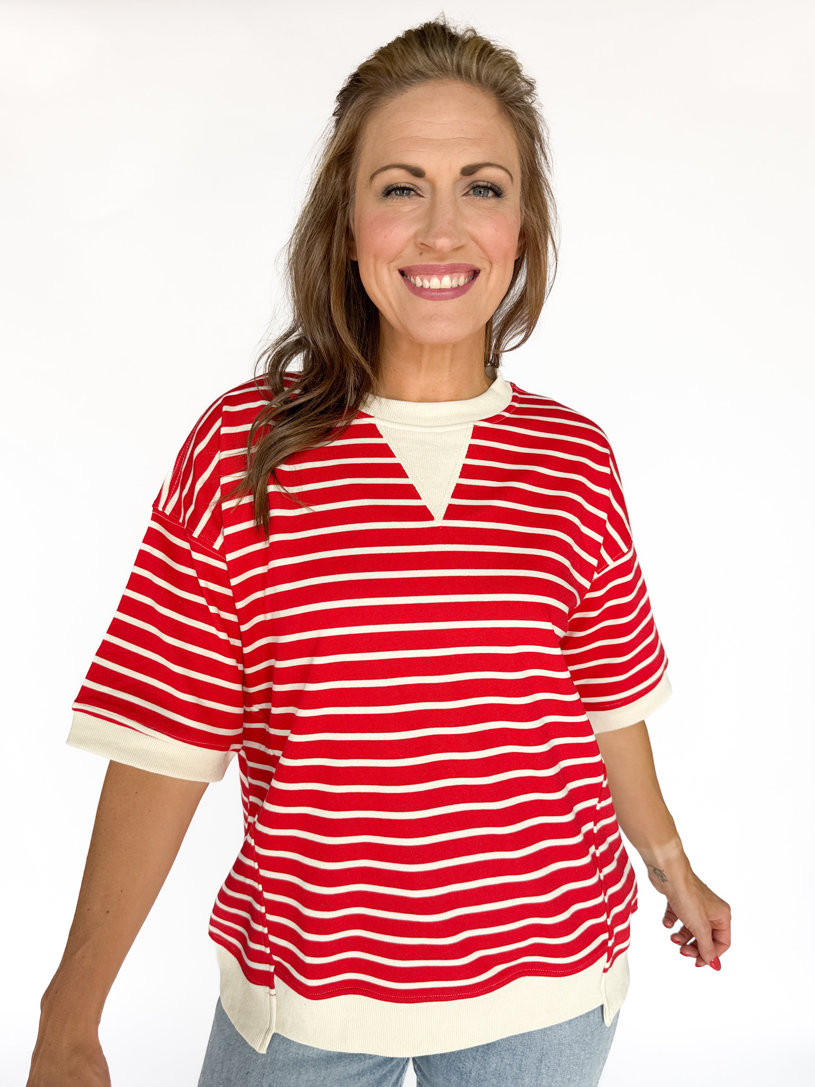 Stripe Oversized Tee- Red - Ana Patricia Boutique