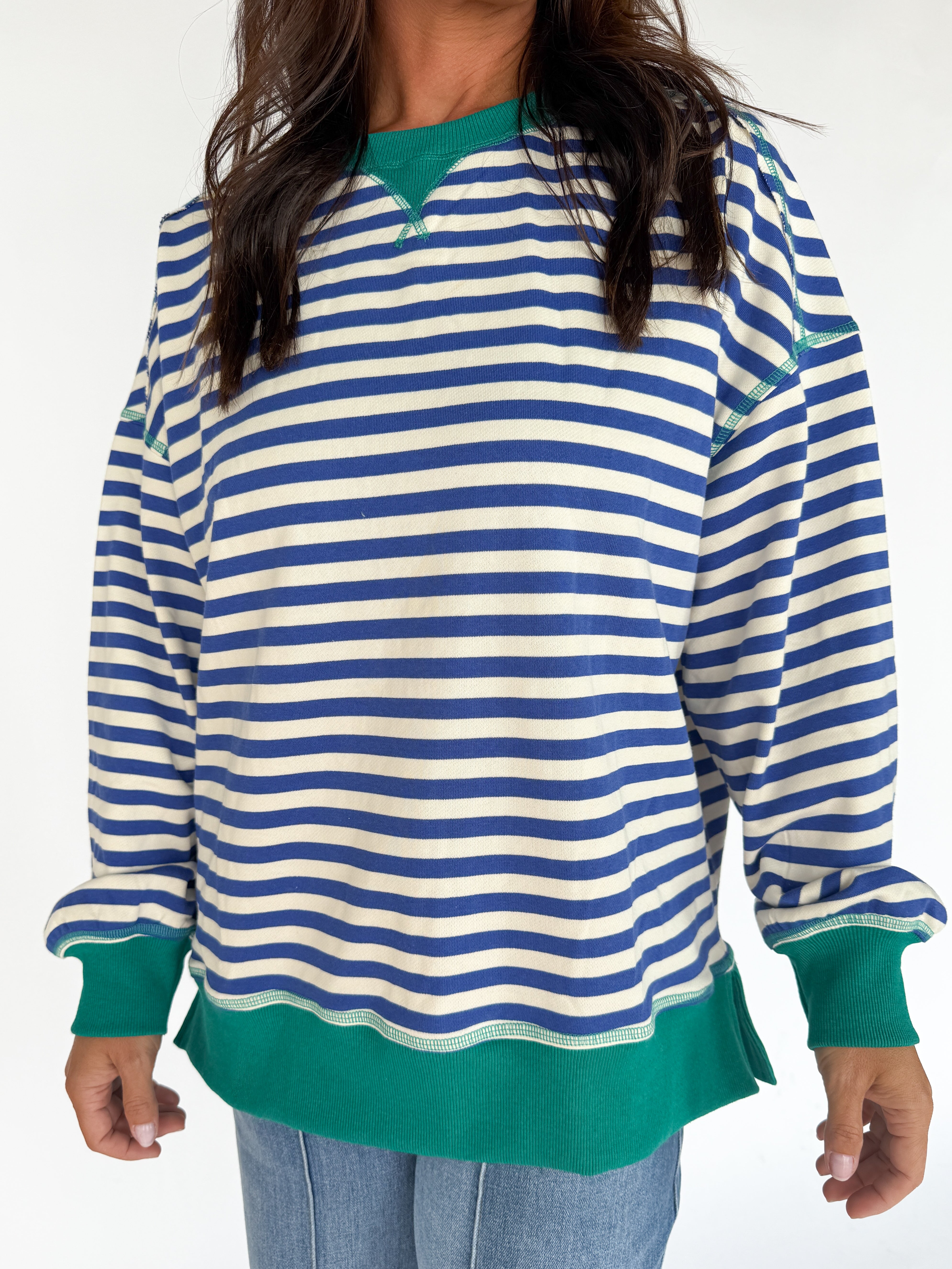 Stripe Comfy Pullover-Royal Blue/Cream - Ana Patricia Boutique