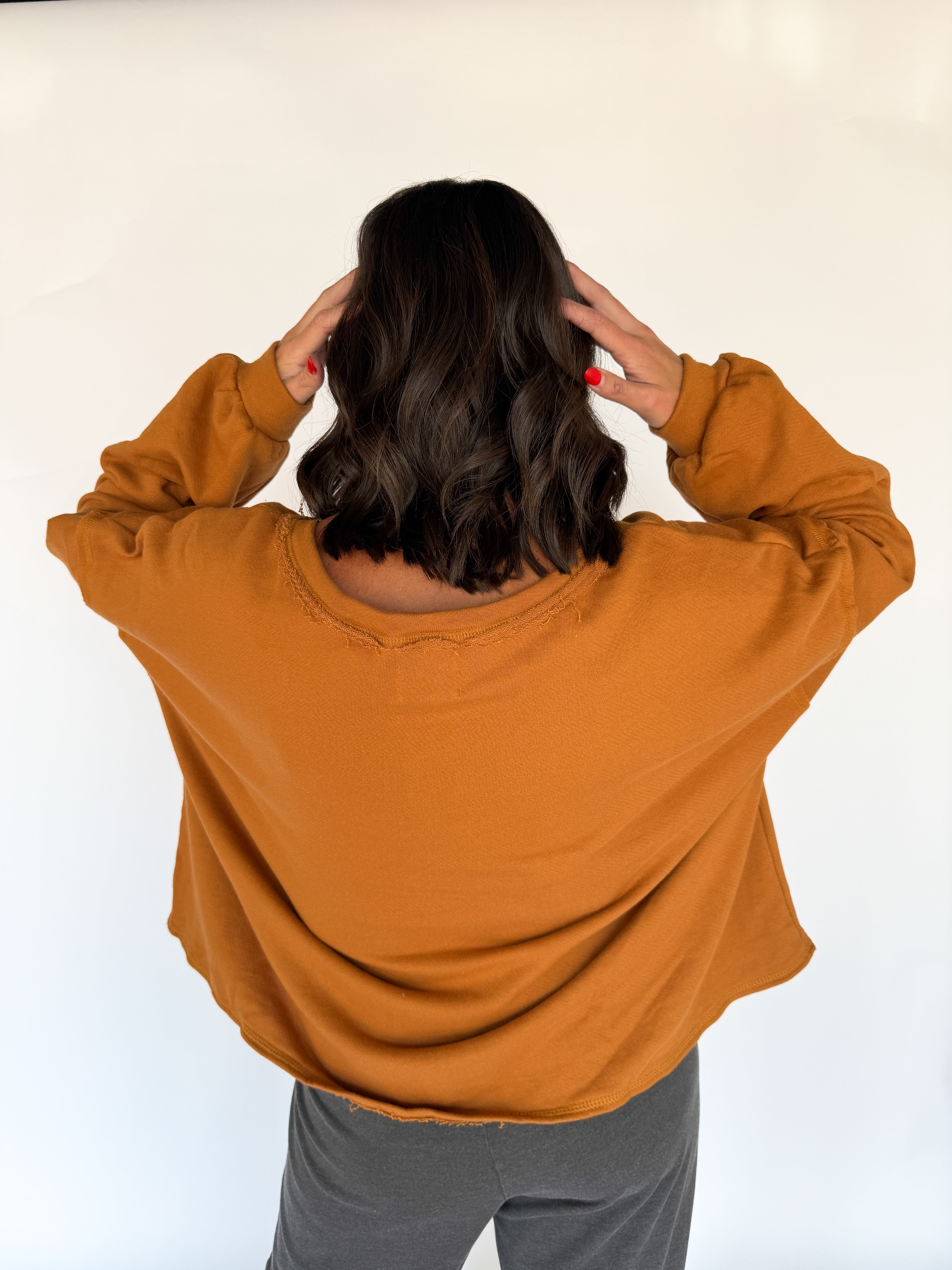 Rust Oversized V Neck Pullover - Ana Patricia Boutique