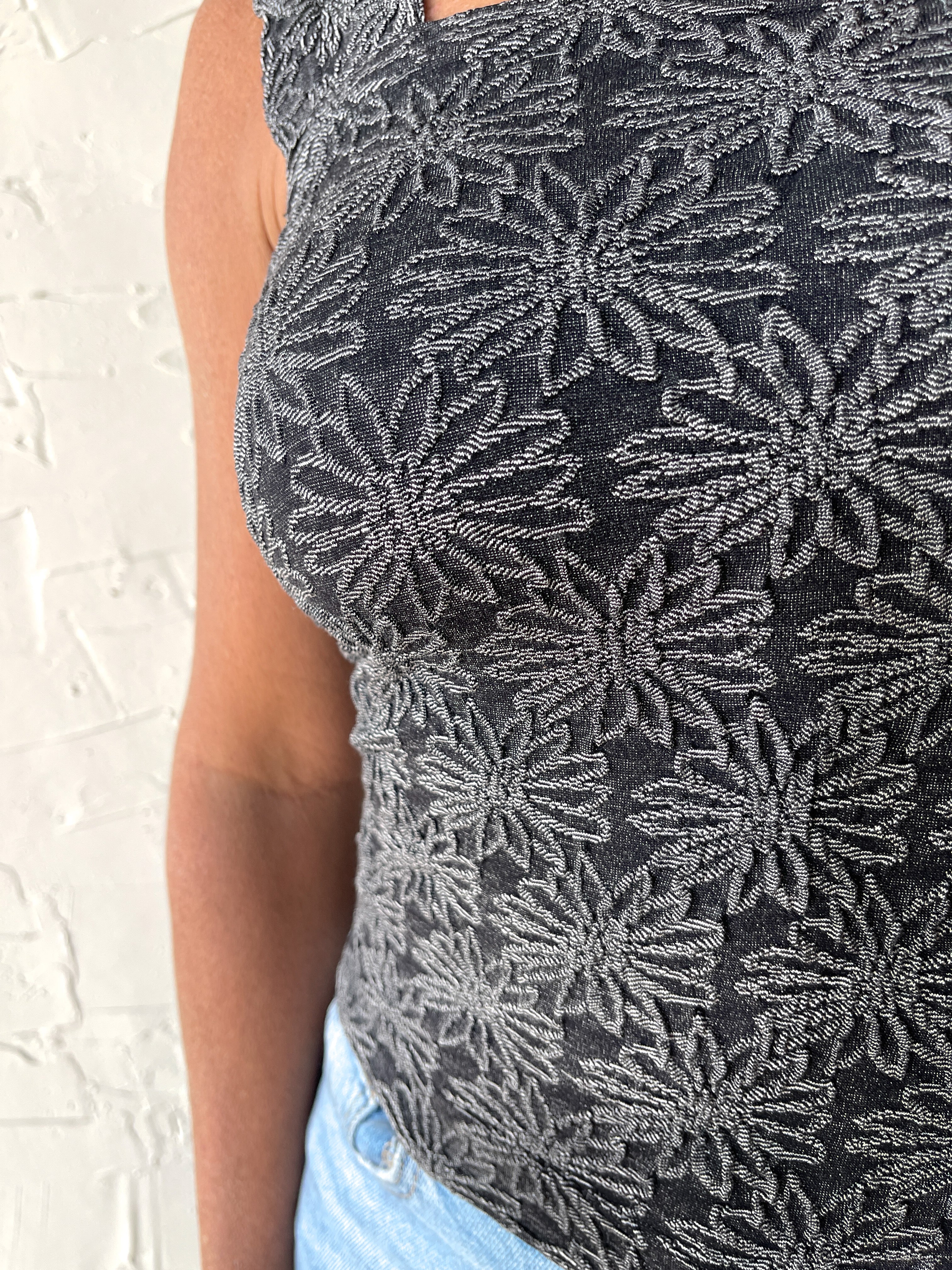 Floral Jacquard Tank- Two Tone Black - Ana Patricia Boutique