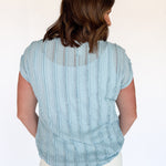 Cap Sleeve Textured Tee- Blue - Ana Patricia Boutique