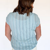 Cap Sleeve Textured Tee- Blue - Ana Patricia Boutique