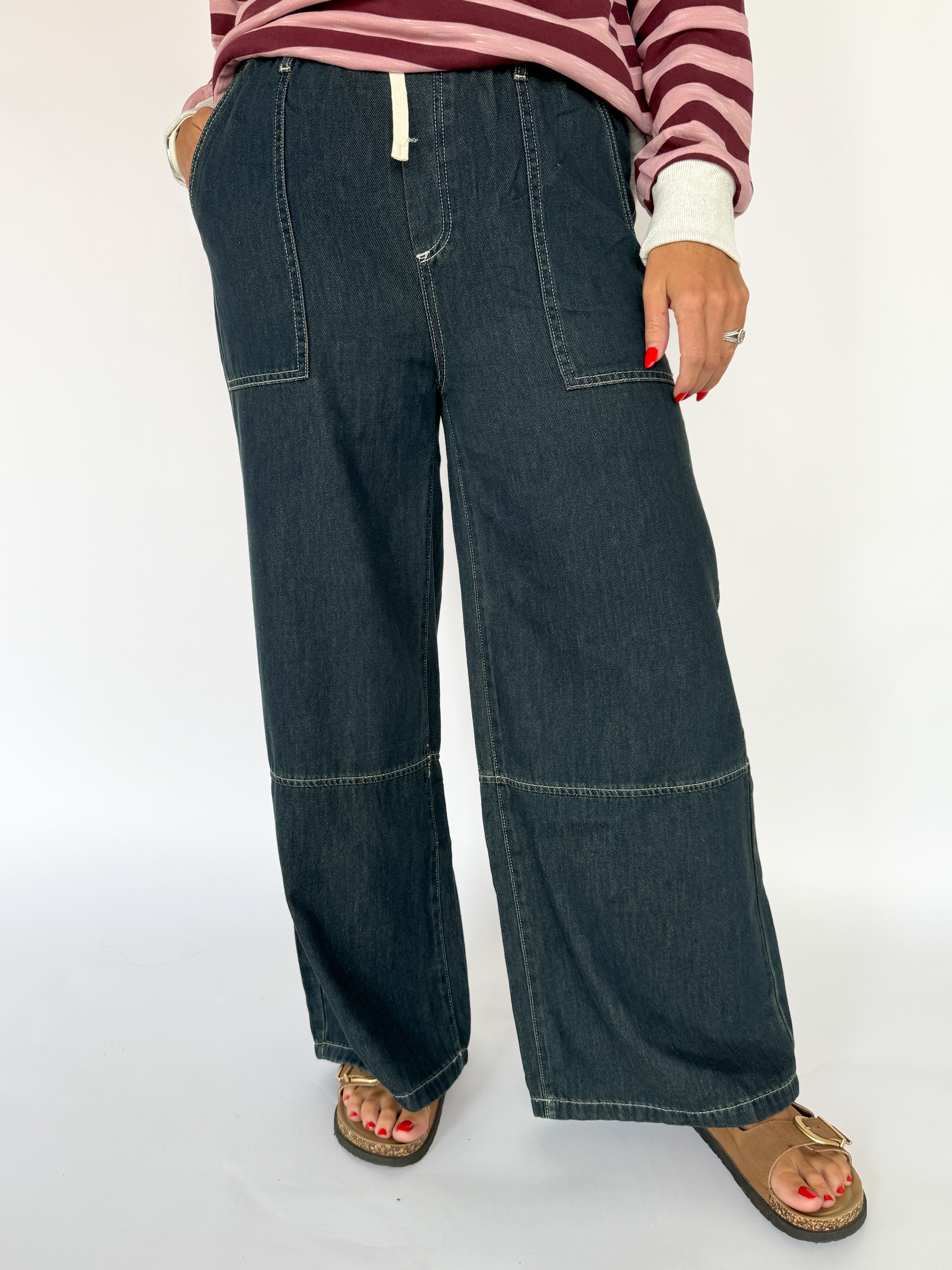Wide Leg Denim Pants- Dk Denim - Ana Patricia Boutique