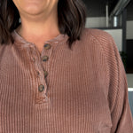 Washed Henley Top- Chestnut - Ana Patricia Boutique