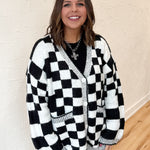 Checkered Sweater Cardigan- Blk/Wht - Ana Patricia Boutique