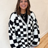 Checkered Sweater Cardigan- Blk/Wht