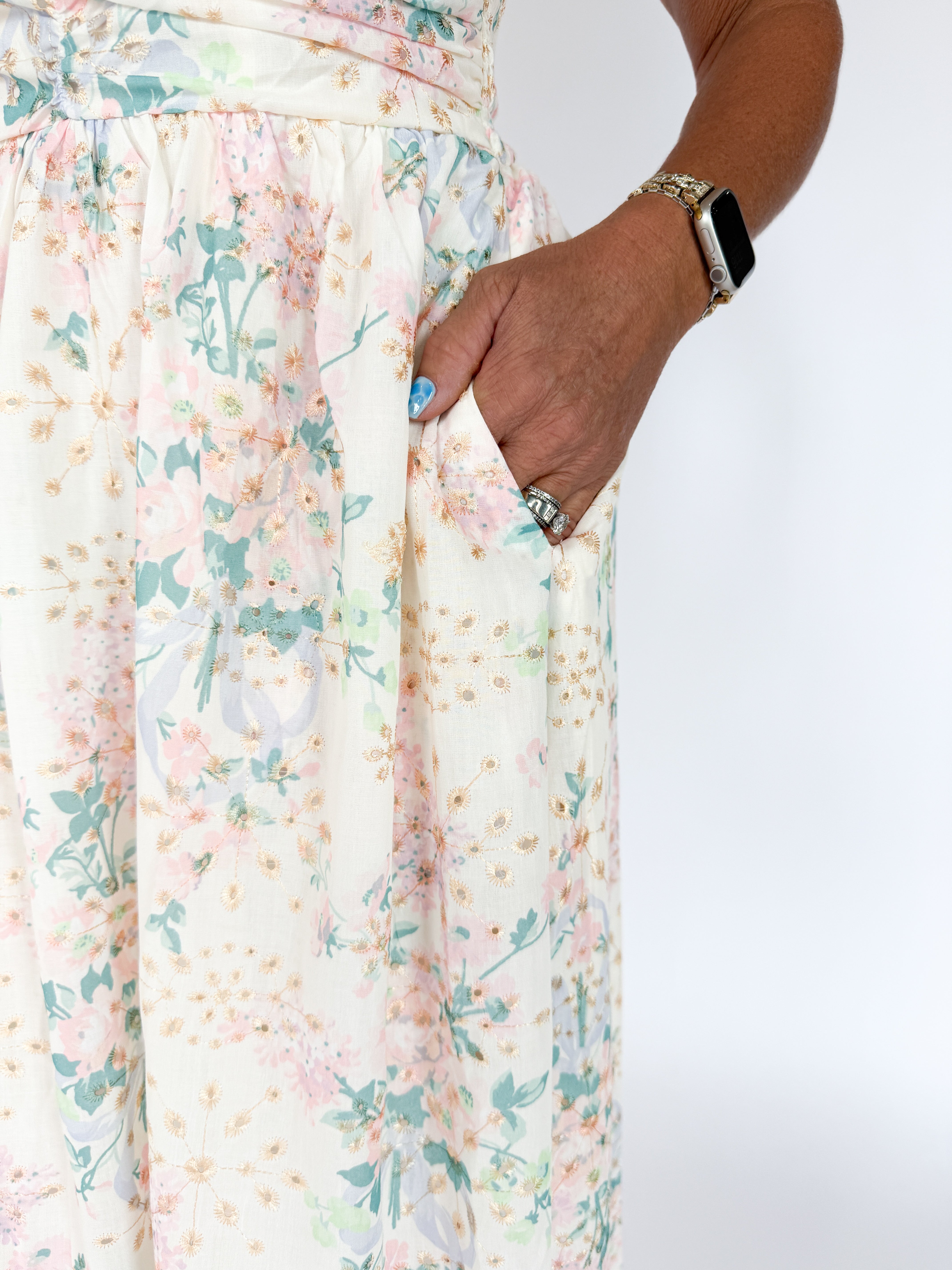 Strapless Floral Eyelet Dress - Ana Patricia Boutique