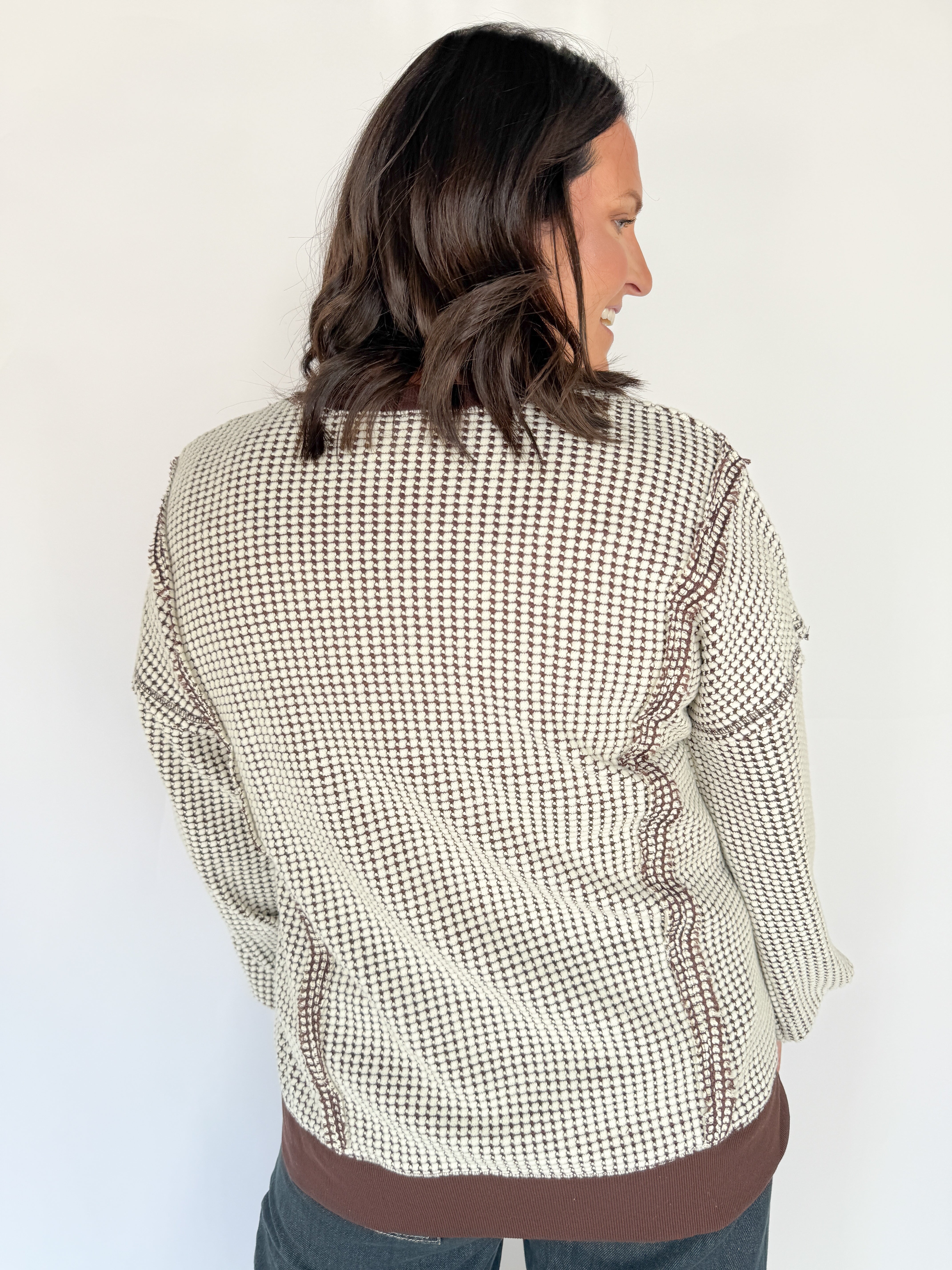 Oversized Waffleknit Pullover- Chocolate - Ana Patricia Boutique