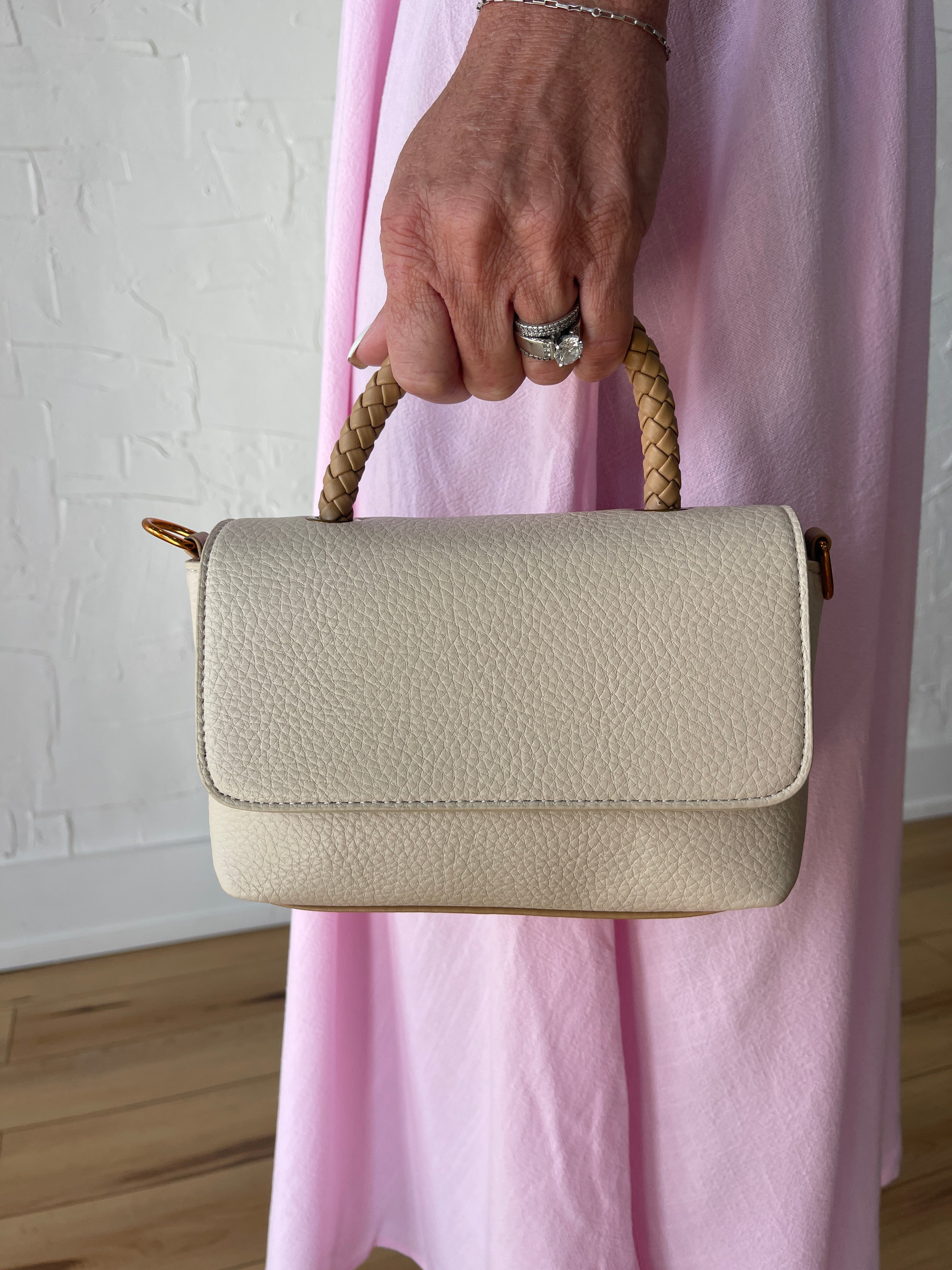 Woven Crossbody Satchel- Beige - Ana Patricia Boutique
