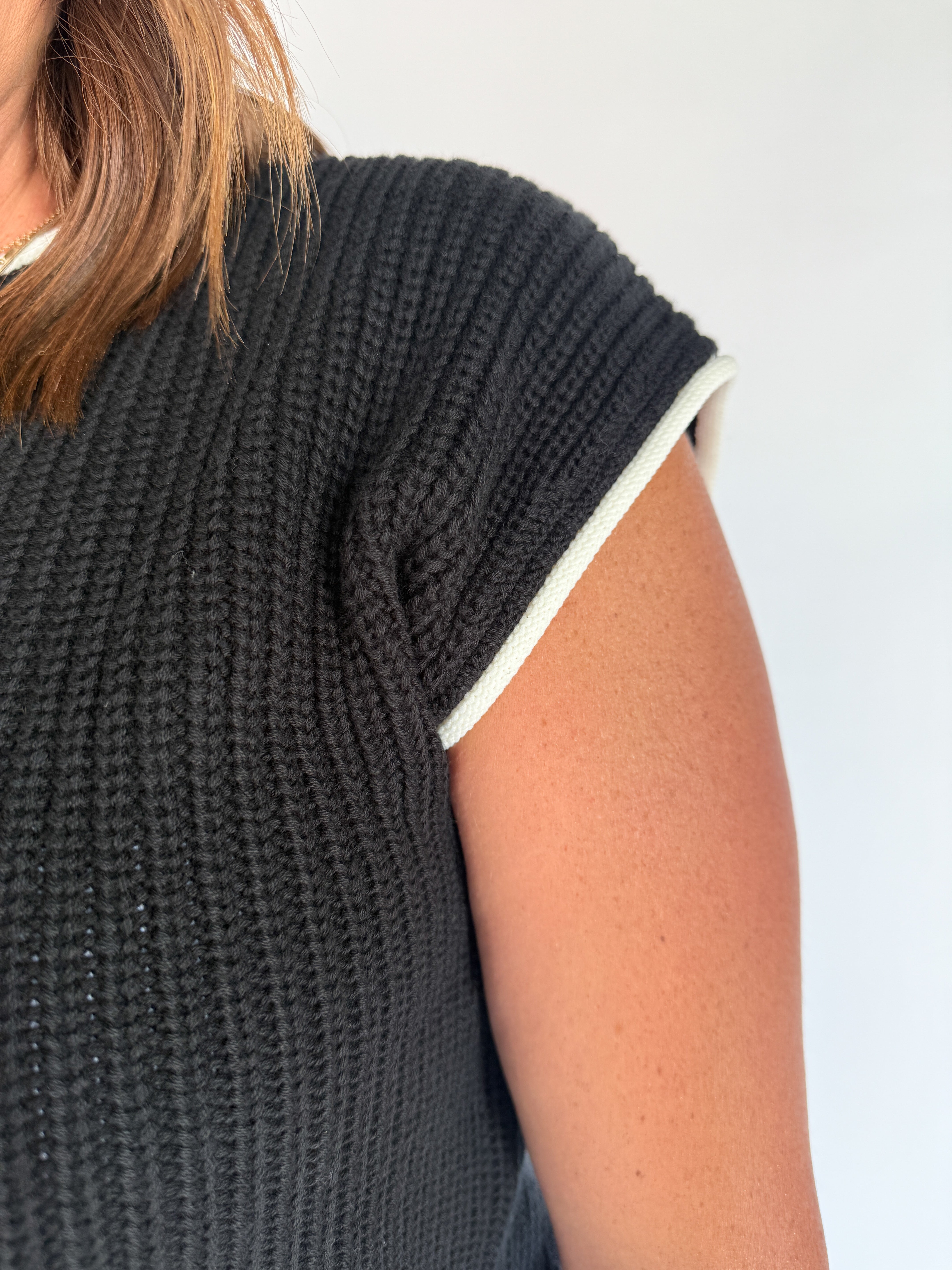 Contrast Trim Sweater Top- Black - Ana Patricia Boutique