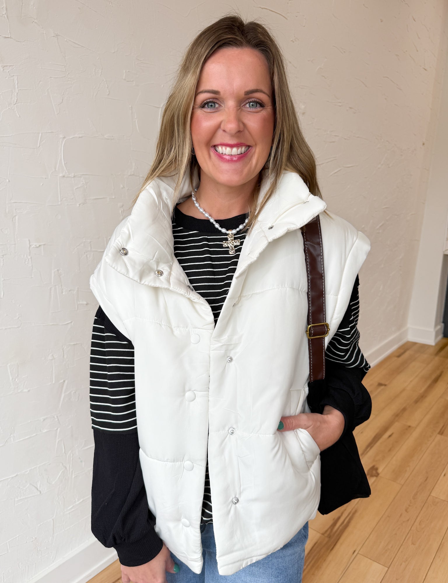 Oversized Puffer Vest- Cream - Ana Patricia Boutique