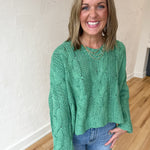 Cableknit V Neck Sweater-Jade - Ana Patricia Boutique