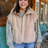 Oversized Sherpa Vest- Beige