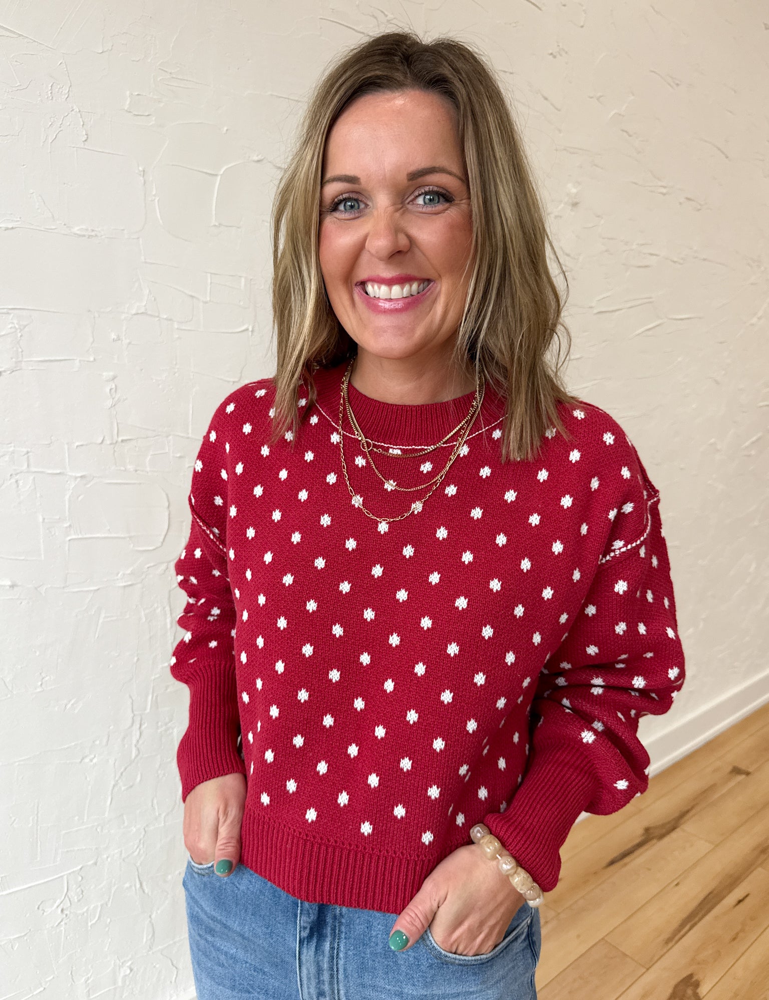 Polka Dot Sweater- Red - Ana Patricia Boutique