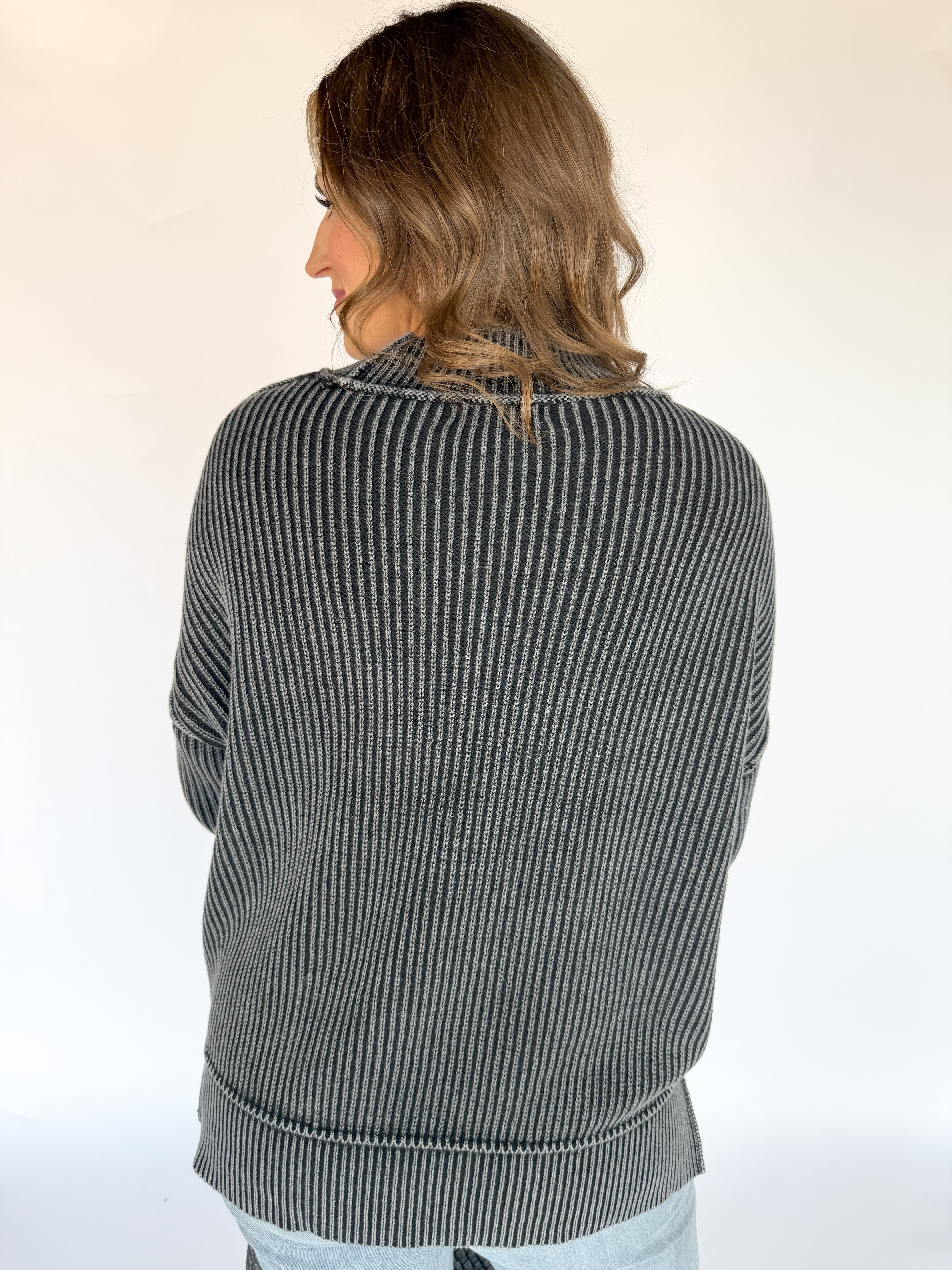 Washed Side Slit Sweater-Black - Ana Patricia Boutique