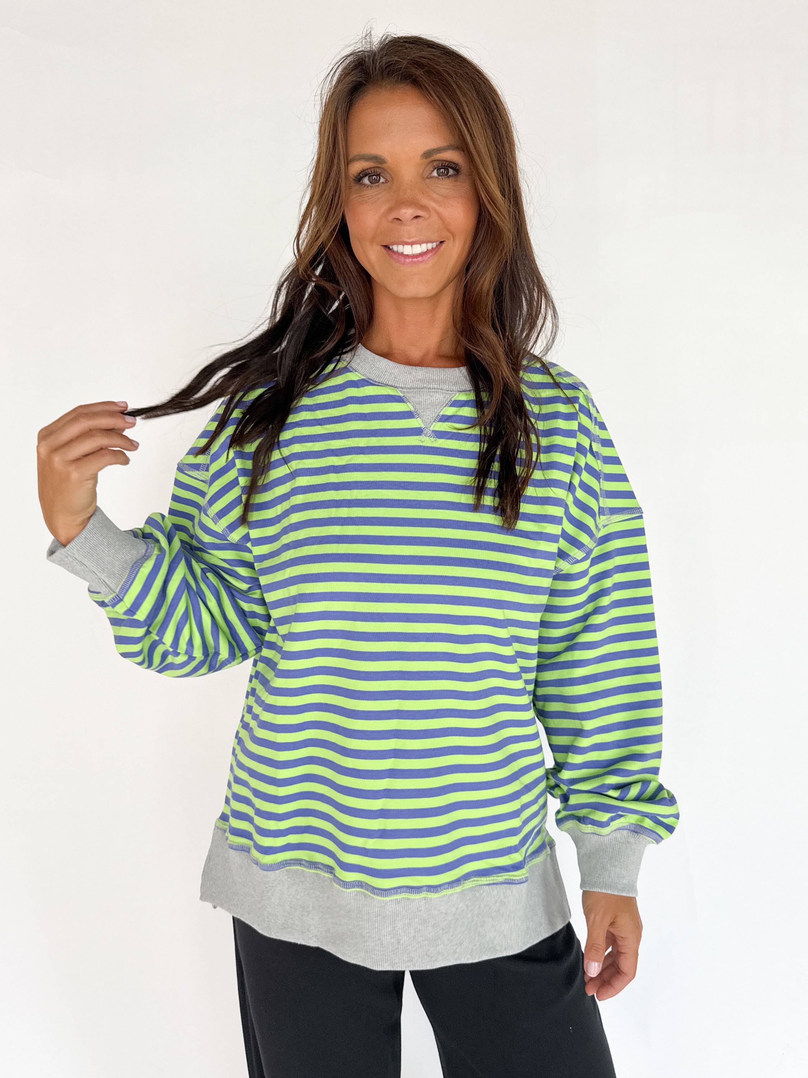 Stripe Comfy Pullover-Green/Blue - Ana Patricia Boutique