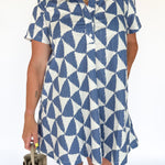 Geometric Button Up Dress- Blue - Ana Patricia Boutique