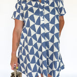 Geometric Button Up Dress- Blue - Ana Patricia Boutique
