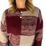 Plaid Crewneck Sweater- Burgundy - Ana Patricia Boutique