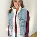 Sherpa Lined Denim Vest - Ana Patricia Boutique