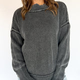 Washed Side Slit Sweater-Black - Ana Patricia Boutique