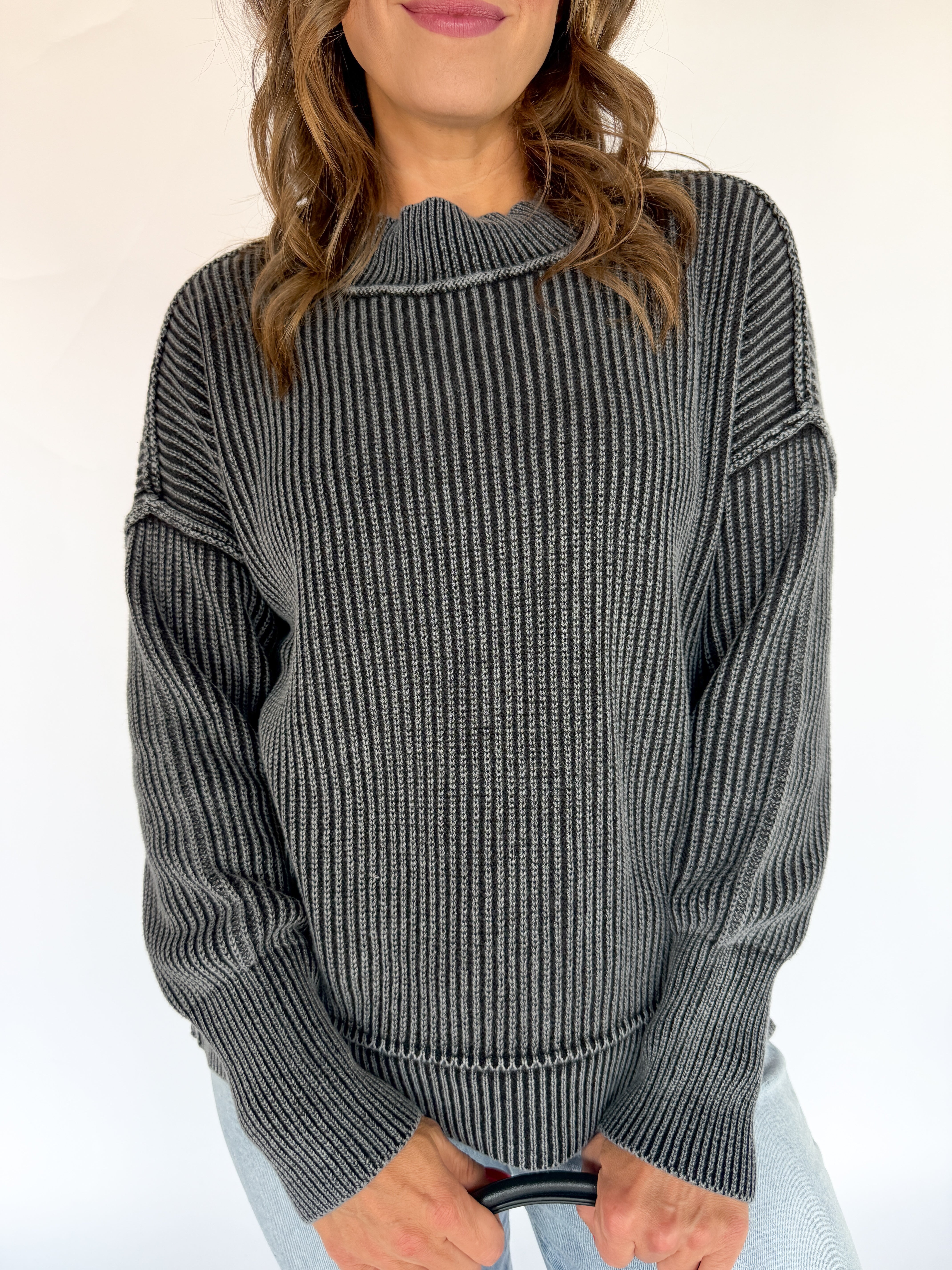 Washed Side Slit Sweater-Black - Ana Patricia Boutique