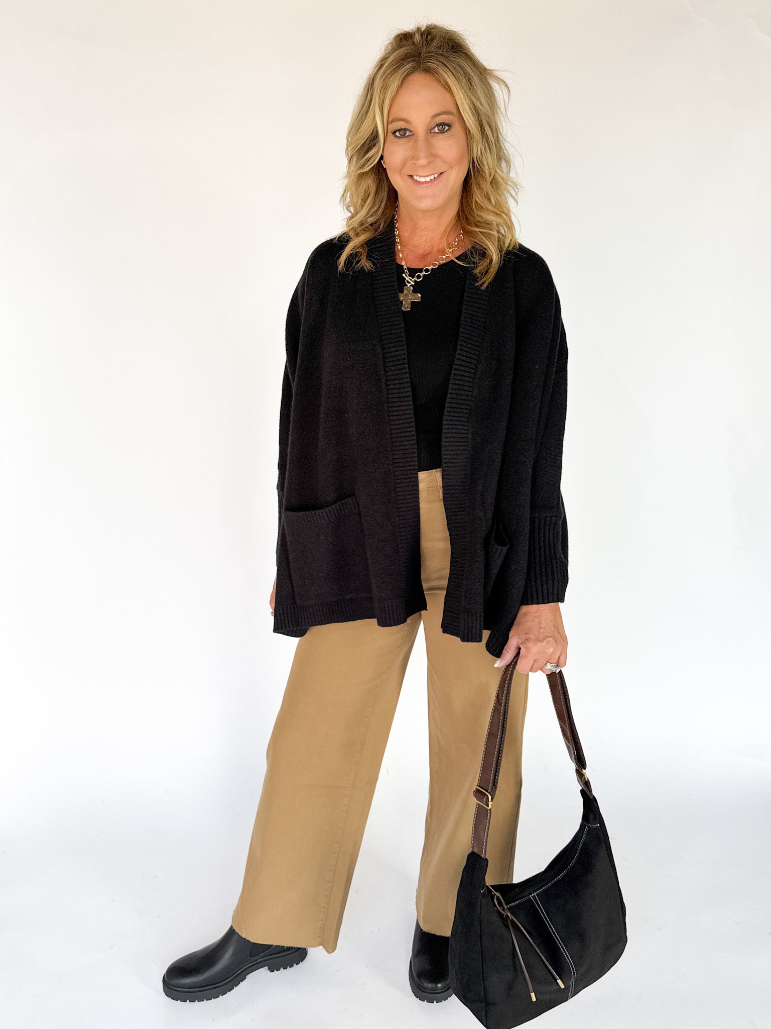 Open Front Bat Wing Cardigan- Black - Ana Patricia Boutique