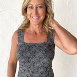 Floral Jacquard Tank- Two Tone Black - Ana Patricia Boutique