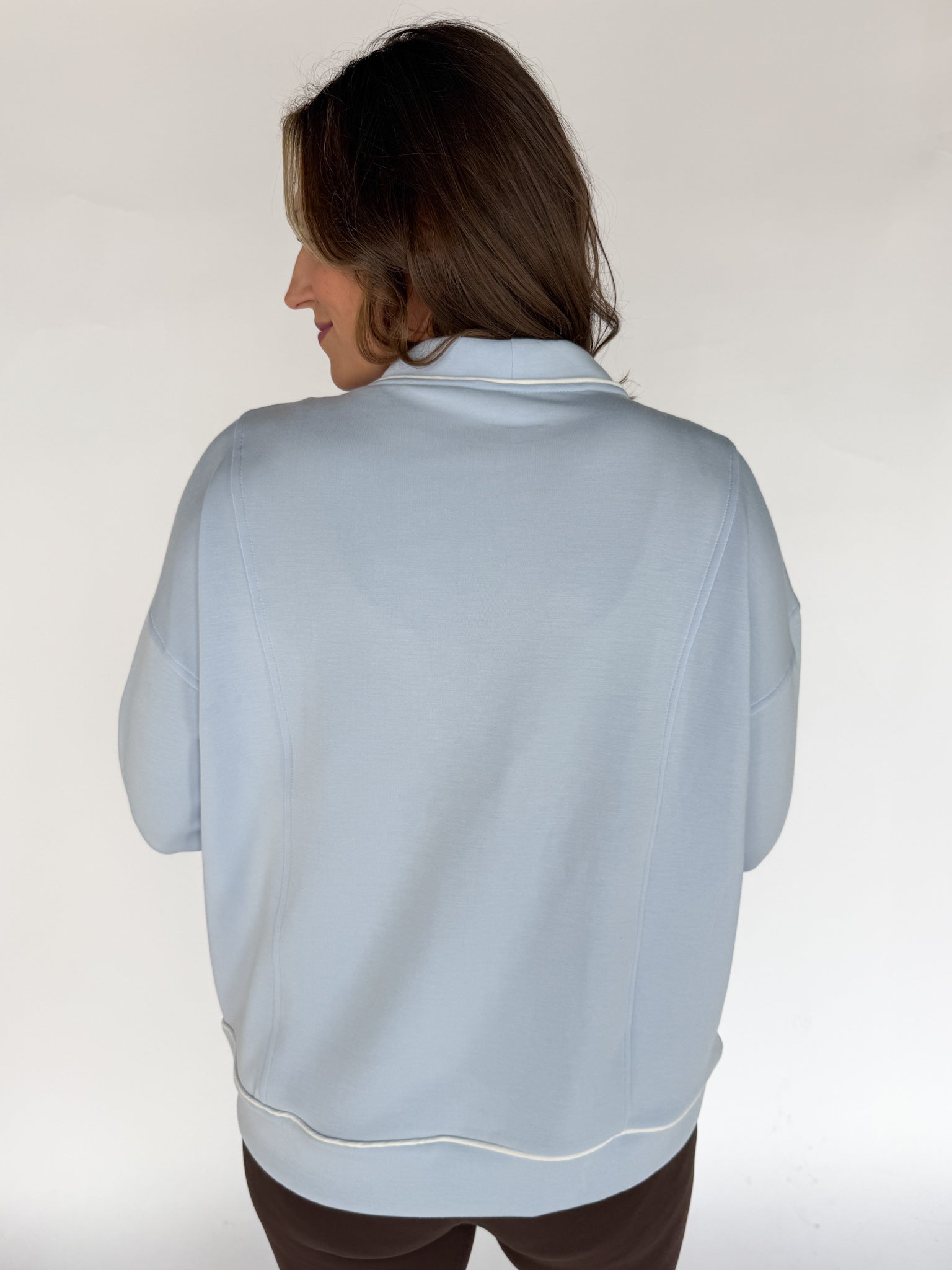Scuba Piping Cardi- Blue/Cream - Ana Patricia Boutique