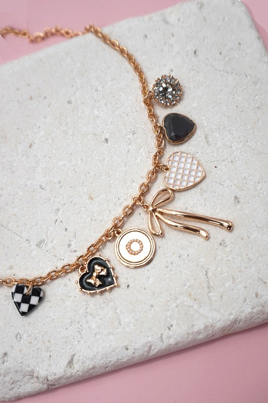 Checker Heart Bow Charm Necklace - Ana Patricia Boutique
