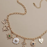 Heart Cross Sunburst Charm Necklace - Ana Patricia Boutique