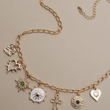 Heart Cross Sunburst Charm Necklace - Ana Patricia Boutique